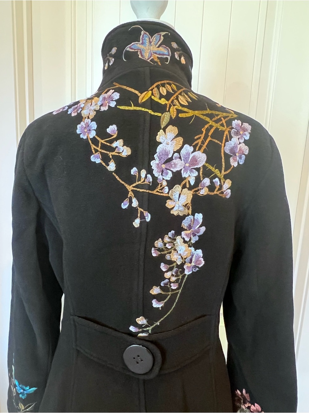 Vintage NWT 90s XOXO Embroidered Cashmere Wool Blend Coat Botanical Fairycore S - Picture 7 of 14